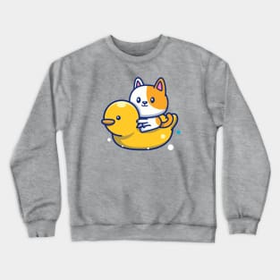 Cute Cat With Swim Ring Duck Crewneck Sweatshirt